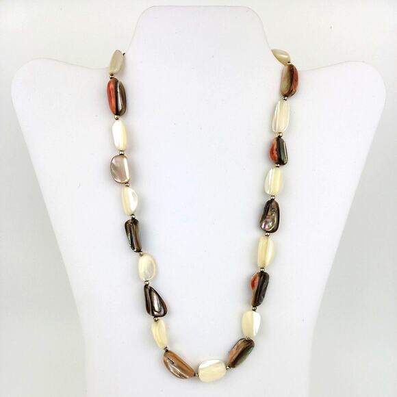 Abalone Necklace Polished Shapes Colors 19 in Hook Closure Gold Tone Spacers - Picture 1 of 10